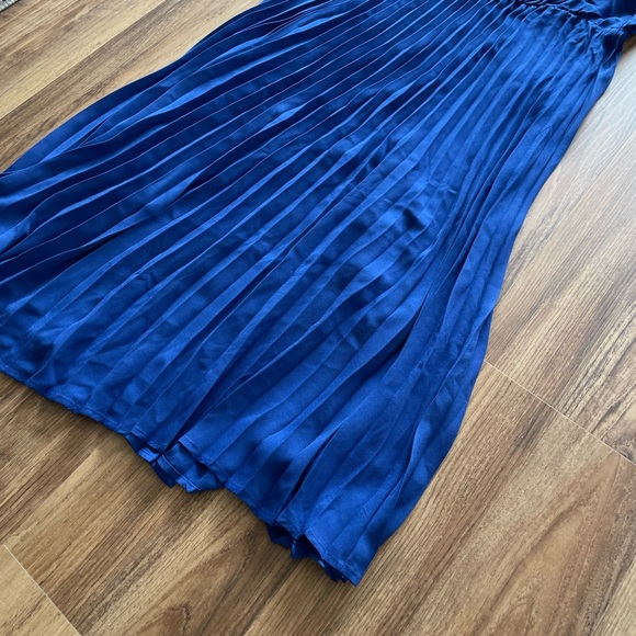 Navy Blue Color Pleated & Solid Round Neck Stylish/Party Dress. - Picture 6 of 6